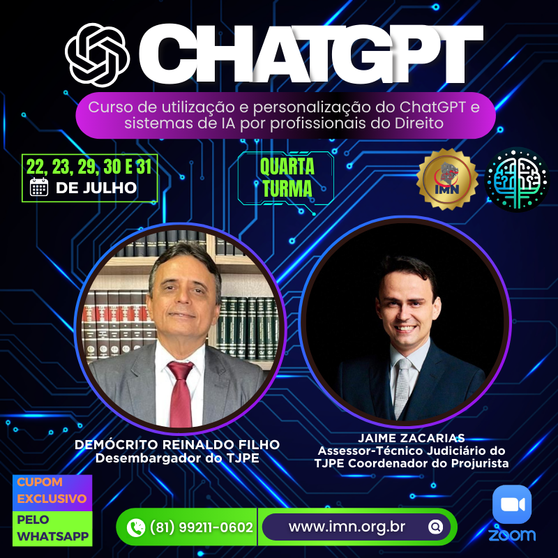 Curso de utilização e personalização do ChatGPT e sistemas de IA por profissionais do Direito