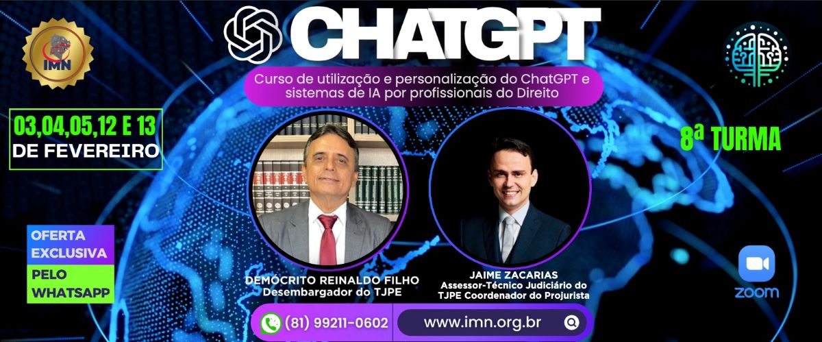 Curso de utilização e personalização do ChatGPT e sistemas de IA por profissionais do Direito