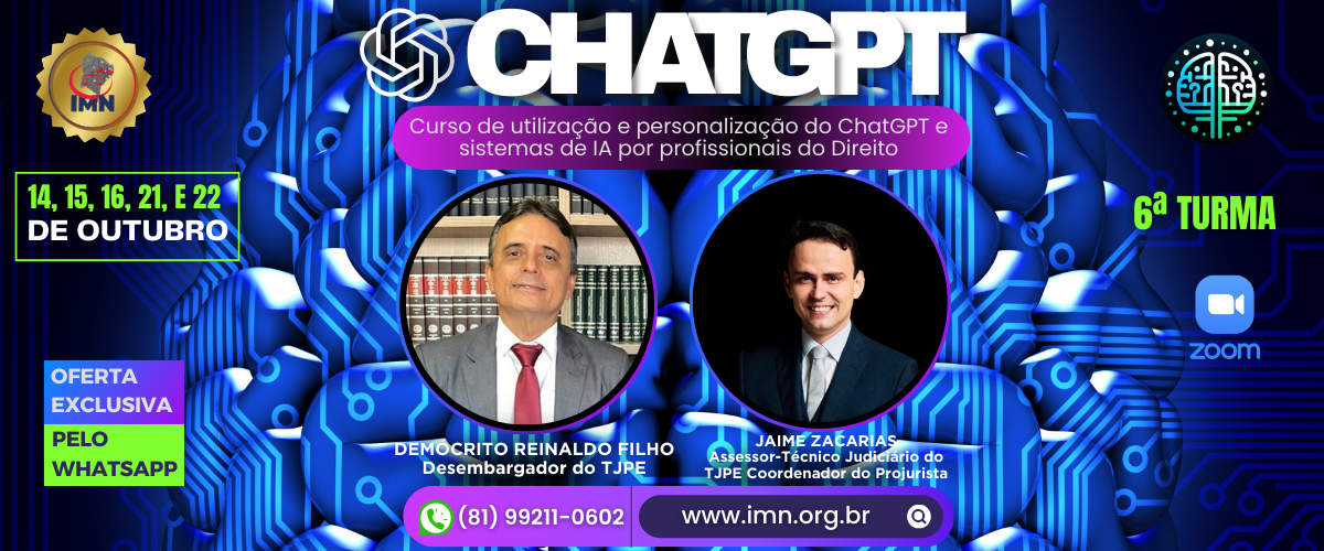 Curso de utilização e personalização do ChatGPT e sistemas de IA por profissionais do Direito