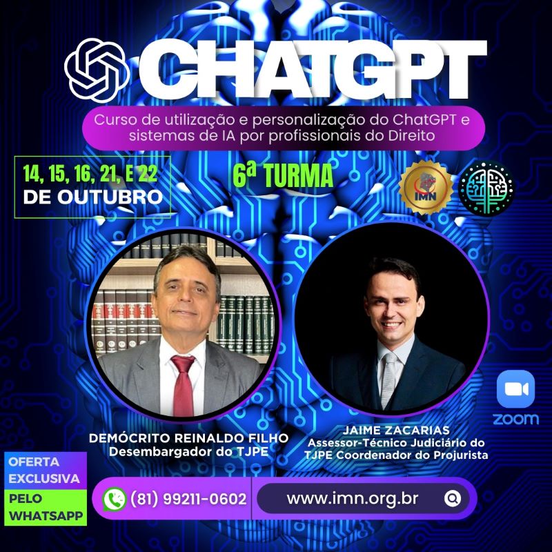 Curso de utilização e personalização do ChatGPT e sistemas de IA por profissionais do Direito