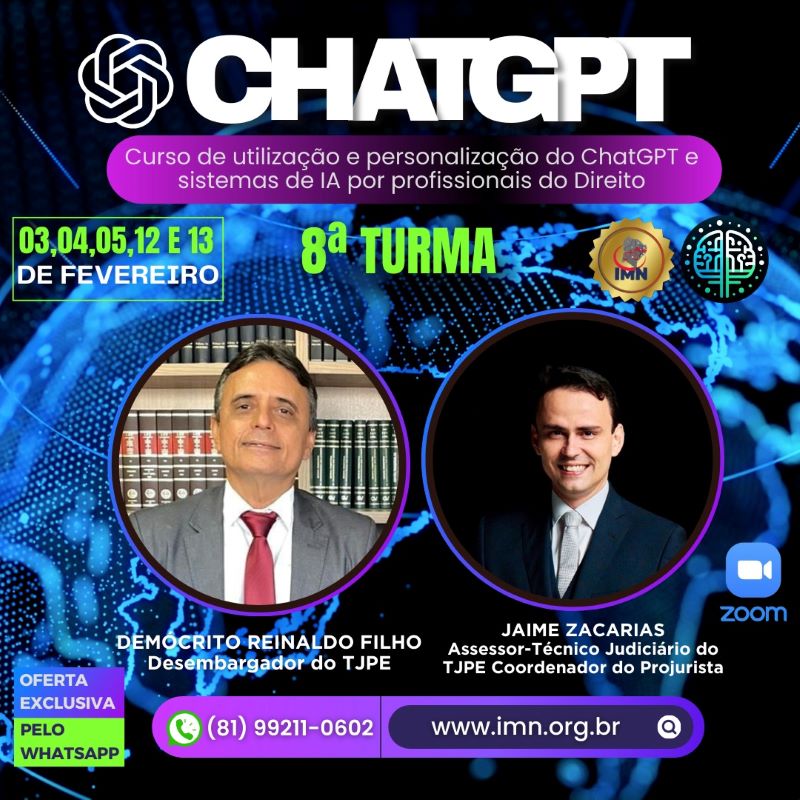 Curso de utilização e personalização do ChatGPT e sistemas de IA por profissionais do Direito